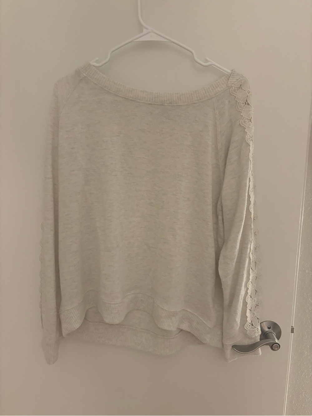 Democracy Cream Scoop-Neck Sweater with Lace-Trim Sleeves